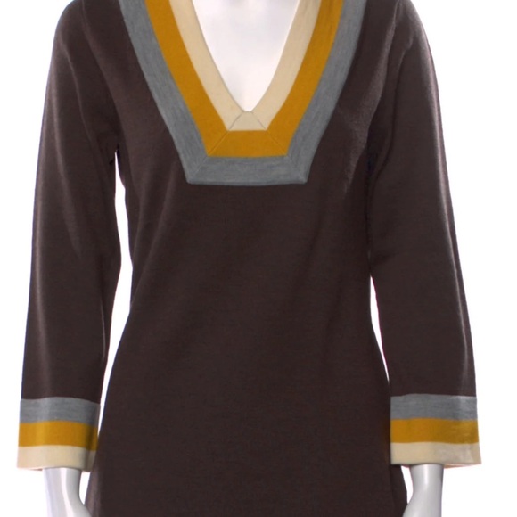 Tory Burch Women’s Brown Striped Wool Sweater Tunic - Picture 3 of 4